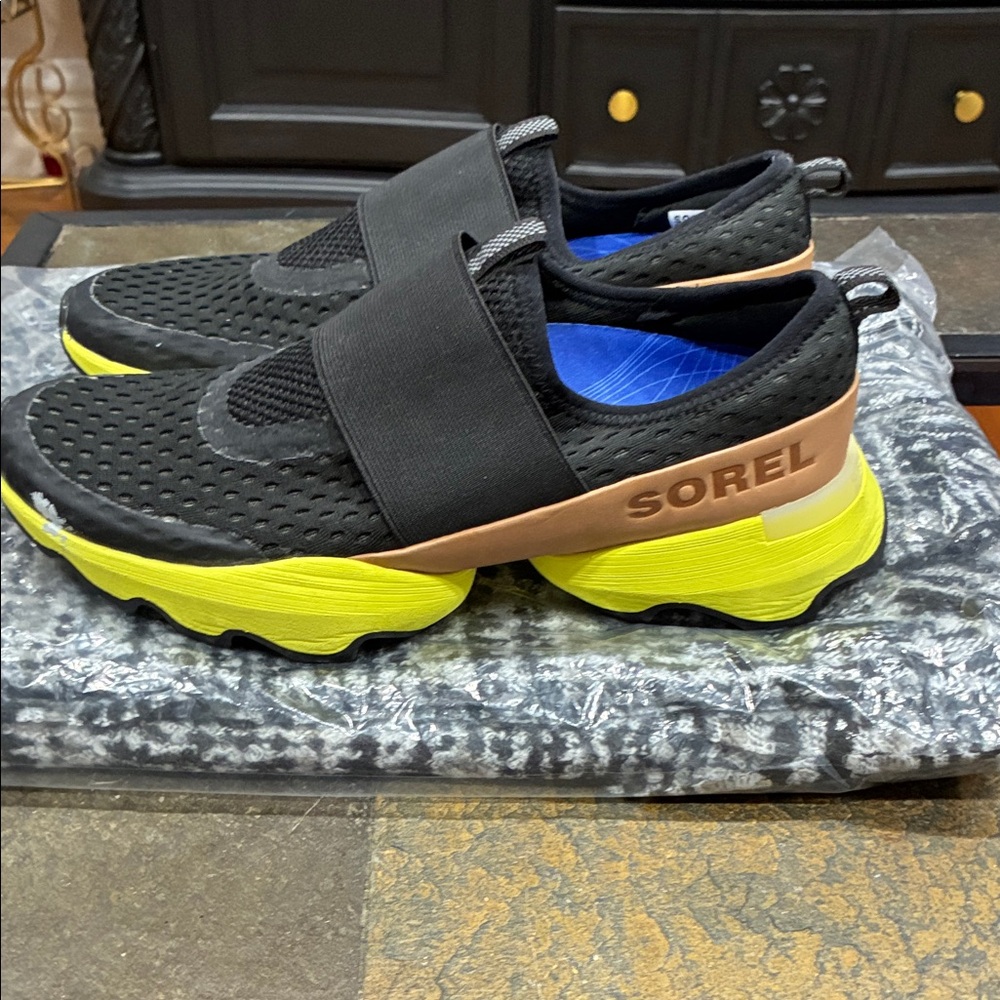 Sorel Kids Black and Neon Yellow Sneakers